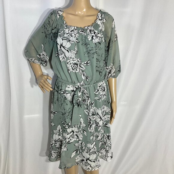 Light Green Floral Sz L Midi Dress Maurice - Picture 1 of 11